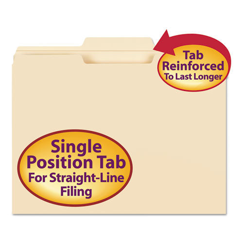 Smead Reinforced Tab Manila File Folders, 1/3-Cut Tabs: Center Position, Letter Size, 0.75" Expansion, 11-pt Manila, 100/Box