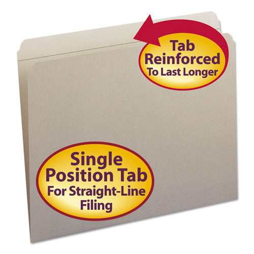 Smead Reinforced Top Tab Colored File Folders, Straight Tabs, Letter Size, 0.75" Expansion, Gray, 100/Box