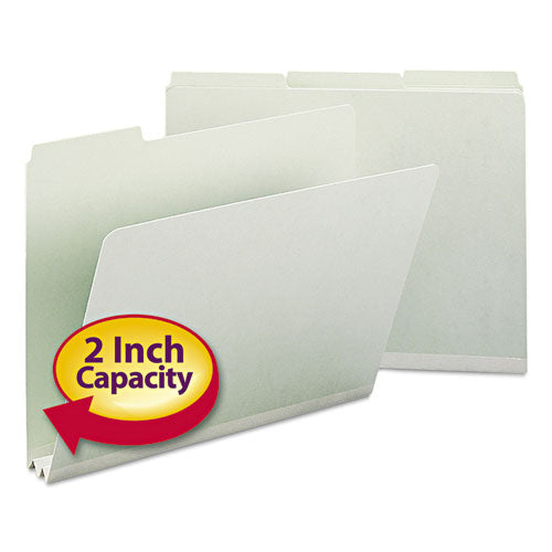 Smead Expanding Recycled Heavy Pressboard Folders, 1/3-Cut Tabs: Assorted, Letter Size, 2" Expansion, Gray-Green, 25/Box