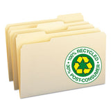 Smead 100% Recycled Manila Top Tab File Folders, 1/3-Cut Tabs: Assorted, Legal Size, 0.75" Expansion, Manila, 100/Box