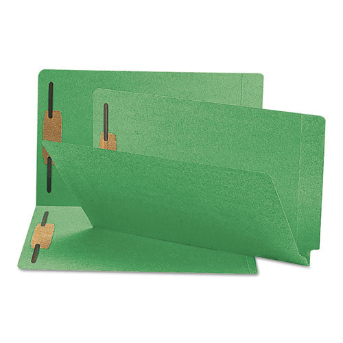 Smead Heavyweight Colored End Tab Fastener Folders, 2 Fasteners, Legal Size, Green Exterior, 50/Box
