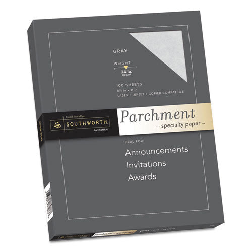 Southworth Parchment Specialty Paper, 24 lb, 8.5 x 11, Gray, 100/Pack