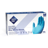 Safety Zone Powder Free Blue Nitrile Gloves - GNEP-MD-1