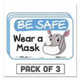 Tabbies BeSafe Messaging Education Wall Signs, 9 x 6,  "Be Safe, Wear a Mask", Rhinoceros, 3/Pack