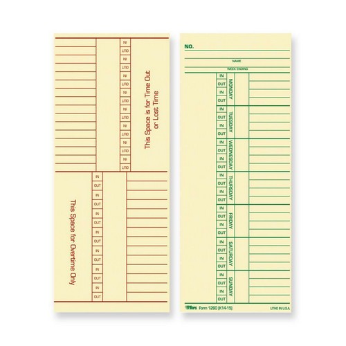 TOPS Named Days/Overtime Time Cards - 12603