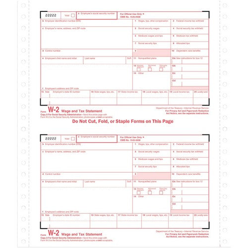 TOPS Carbonless Standard W-2 Tax Forms - TOP 2204