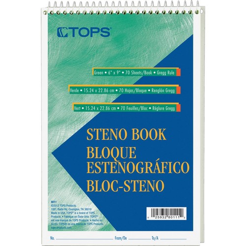 TOPS Green Tint Steno Books - 8011