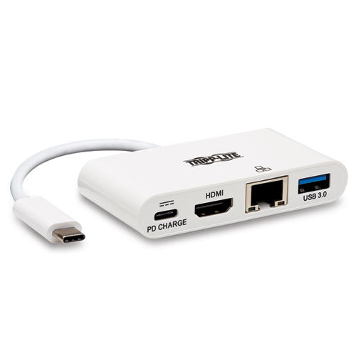 Tripp Lite 4K Dock with Charging and Ethernet, USB C/4K HDMI/USB A/PD Charging, White