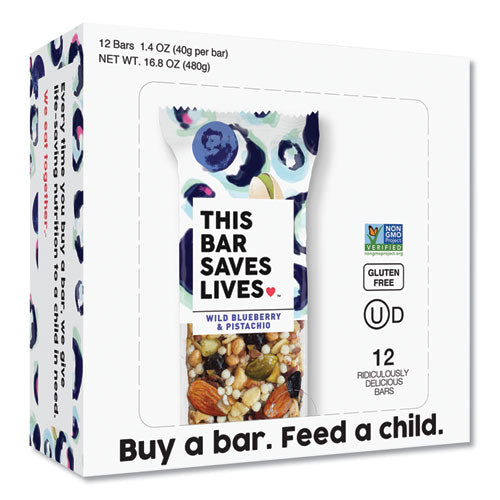 THIS BAR SAVES LIVES Snackbars, Wild Blueberry and Pistachio, 1.4 oz, 12/Box