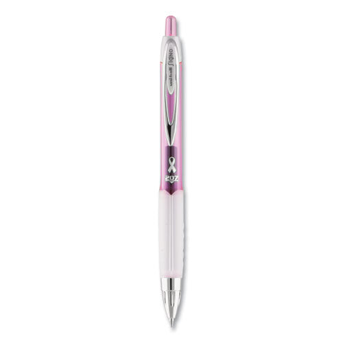 uni-ball Signo 207 Gel Pen, Retractable, Medium 0.7 mm, Black Ink, Pink Barrel, 2/Pack