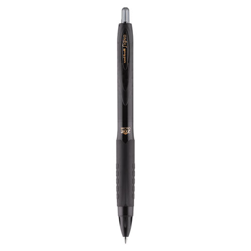 uni-ball 307 Gel Pen, Retractable, Micro 0.5 mm, Black Ink, Black Barrel, Dozen
