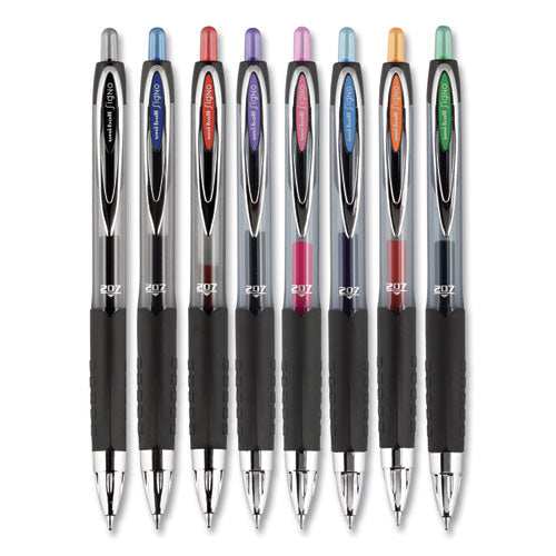 uni-ball Signo 207 Gel Pen, Retractable, Medium 0.7 mm, Assorted Ink Colors, Black Barrel, 8/Pack