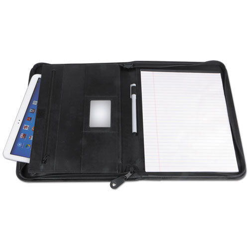 Universal Leather Textured Zippered PadFolio with Tablet Pocket, 10 3/4 x 13 1/8, Black