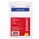 Universal Visitor Self-Adhesive Name Badges, 3 1/2 x 2 1/4, White/Blue, 100/Pack