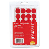 Universal Self-Adhesive Removable Color-Coding Labels, 0.75" dia., Red, 28/Sheet, 36 Sheets/Pack