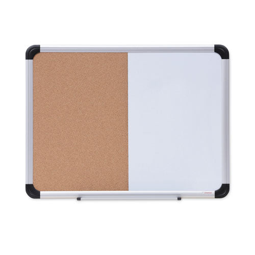 Universal Cork/Dry Erase Board, Melamine, 24 x 18, Black/Gray Aluminum/Plastic Frame