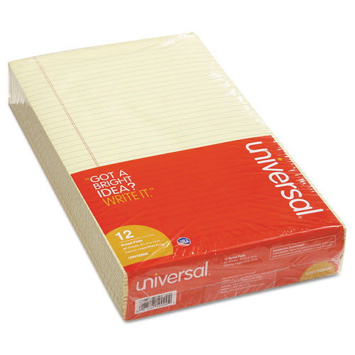 Universal Glue Top Pads, Wide/Legal Rule, 50 Canary-Yellow 8.5 x 14 Sheets, Dozen