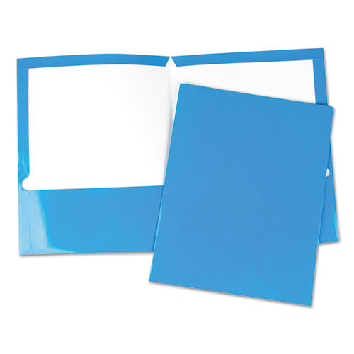 Universal Laminated Two-Pocket Folder, Cardboard Paper, 100-Sheet Capacity, 11 x 8.5, Blue, 25/Box