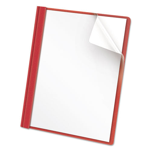 Universal Clear Front Report Cover, Prong Fastener, 0.5" Capacity, 8.5 x 11, Clear/Red, 25/Box