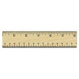 Universal Flat Wood Ruler w/Double Metal Edge, Standard, 12" Long, Clear Lacquer Finish