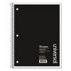 Universal Wirebound Notebook, 1 Subject, Medium/College Rule, Black Cover, 10.5 x 8, 70 Sheets