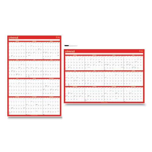Universal Erasable Wall Calendar, 24 x 36, White/Red Sheets, 12-Month (Jan to Dec): 2022