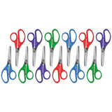 Universal Kids' Scissors, Rounded Tip, 5" Long, 1.75" Cut Length, Assorted Straight Handles, 12/Pack
