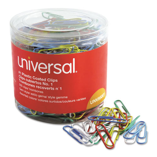 Universal Plastic-Coated Paper Clips, Small (No. 1), Assorted Colors, 500/Pack