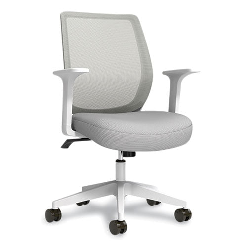 Union & Scale Essentials Mesh Back Fabric Task Chair with Arms, Supports Up to 275 lb, Gray Fabric Seat, Gray Mesh Back, White Base