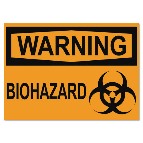 Headline Sign OSHA Safety Signs, WARNING BIOHAZARD, Orange/Black, 10 x 14