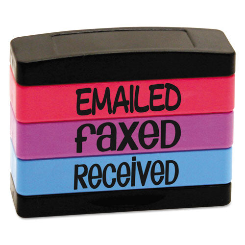 Trodat Interlocking Stack Stamp, EMAILED, FAXED, RECEIVED, 1.81" x 0.63", Assorted Fluorescent Ink
