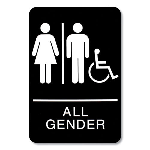 Headline Sign ADA Sign, All Gender/Wheelchair Accessible Tactile Symbol, Plastic, 6 x 9, Black/White