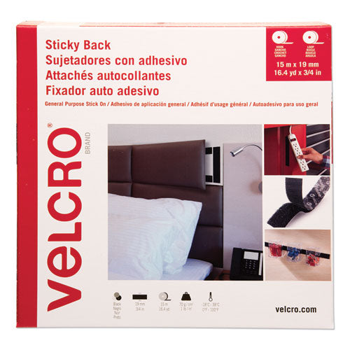 VELCRO Brand Sticky-Back Fasteners, Removable Adhesive, 0.75" x 49 ft, Black