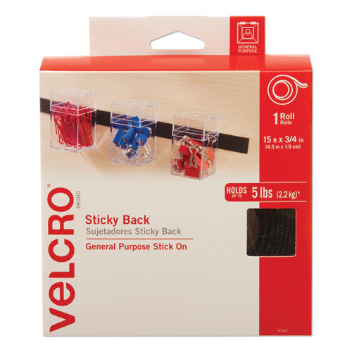 VELCRO Brand Sticky-Back Fasteners with Dispenser, Removable Adhesive, 0.75" x 15 ft, Black