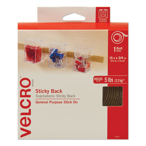 VELCRO Brand Sticky-Back Fasteners with Dispenser, Removable Adhesive, 0.75" x 15 ft, Beige