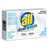 All Free Clear Vend Pack Dryer Sheets, Fragrance Free, 2 Sheets/Box, 100 Box/Carton