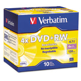 Verbatim DVD+RW Rewritable Disc, 4.7 GB, 4x, Slim Jewel Case, Silver, 10/Pack