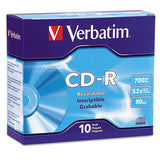 Verbatim CD-R Recordable Disc, 700 MB/80 min, 52x, Slim Jewel Case, Silver, 10/Pack