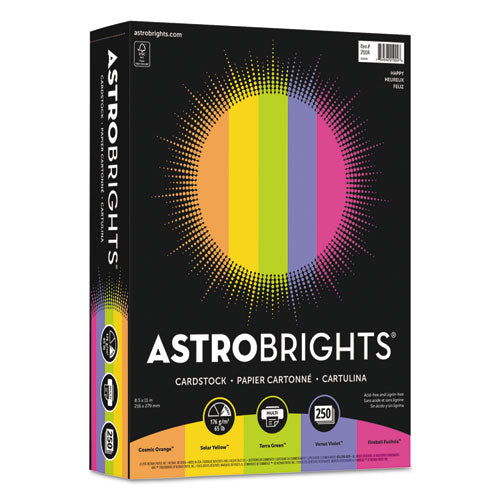 Astrobrights Inkjet, Laser Printable Multipurpose Card - Cosmic Orange, Solar Yellow, Terra Green, Venus Violet, Fireball Fuschia - 21004