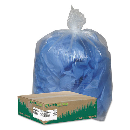 Earthsense Commercial Linear Low Density Clear Recycled Can Liners, 60 gal, 1.5 mil, 38" x 58", Clear, 100/Carton