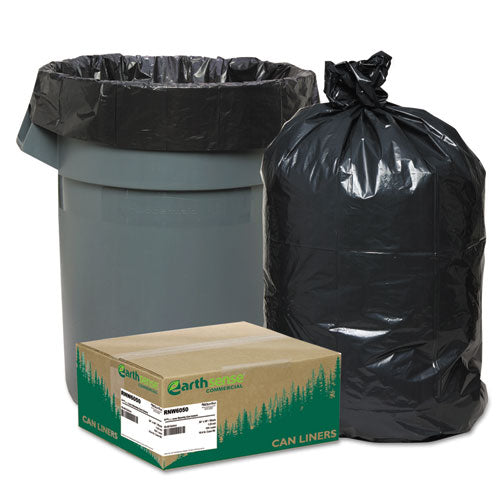 Earthsense Commercial Linear Low Density Recycled Can Liners, 60 gal, 1.25 mil, 38" x 58", Black, 100/Carton