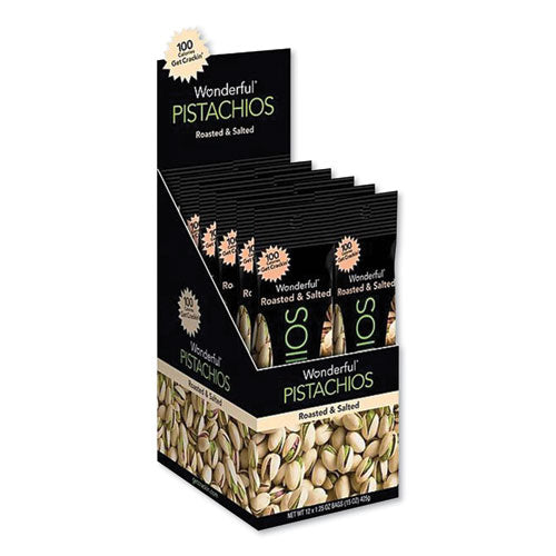 Paramount Farms Wonderful Pistachios, Roasted and Salted, 1.25 oz Tube, 12/Box