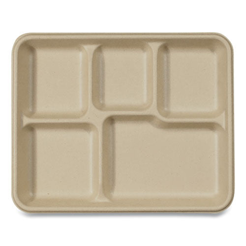 World Centric Fiber Trays, School Tray, 5-Compartments, 8.5 x 10.5 x 1, Natural, 400/Carton