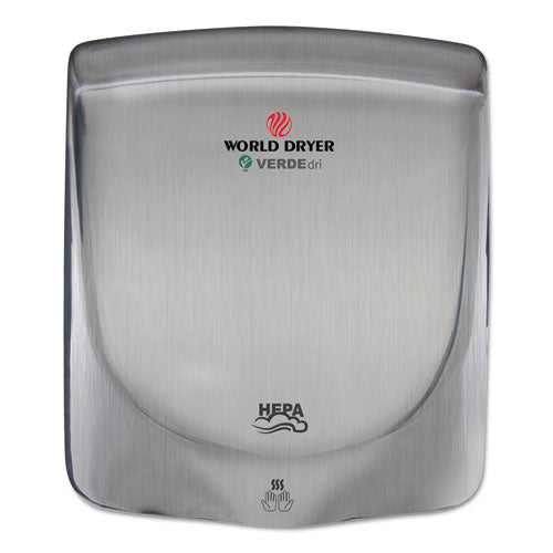 WORLD DRYER VERDEdri Hand Dryer, 13.38 x 11.75 x 4, Stainless Steel, Brushed