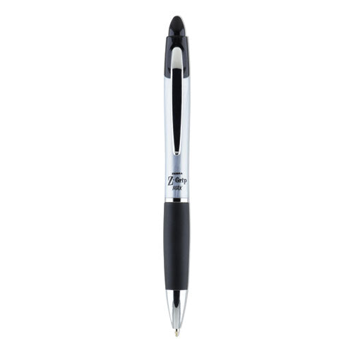 Zebra Z-Grip MAX Ballpoint Pen, Retractable, Medium 1 mm, Black Ink, Silver Barrel, 12/Pack