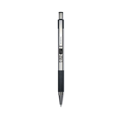 Zebra F-301 Ballpoint Pen, Retractable, Fine 0.7 mm, Black Ink, Stainless Steel/Black Barrel, 2/Pack