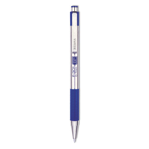 Zebra F-301 Ballpoint Pen, Retractable, Fine 0.7 mm, Blue Ink, Stainless Steel/Blue Barrel