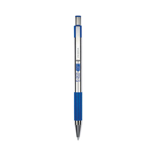 Zebra F-301 Ballpoint Pen, Retractable, Fine 0.7 mm, Blue Ink, Stainless Steel/Blue Barrel, 2/Pack