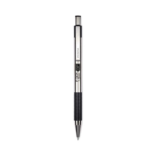Zebra F-301 Ballpoint Pen, Retractable, Medium 1 mm, Black Ink, Stainless Steel/Black Barrel