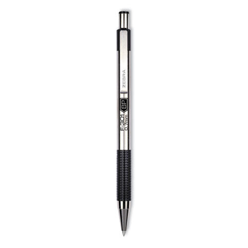 Zebra F-301 Ballpoint Pen, Retractable, Bold 1.6 mm, Black Ink, Stainless Steel/Black Barrel, 2/Pack